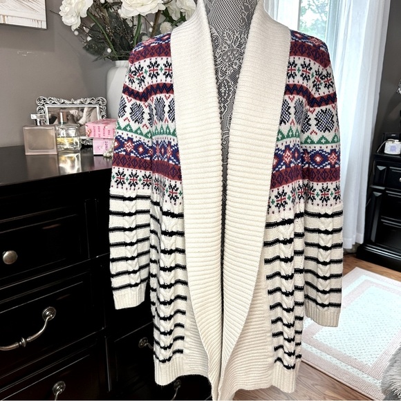 Talbots Cabincore Plus FairIsle Shawl Cardigan Sweater Nordic Stripe Knit Size X - Picture 2 of 16